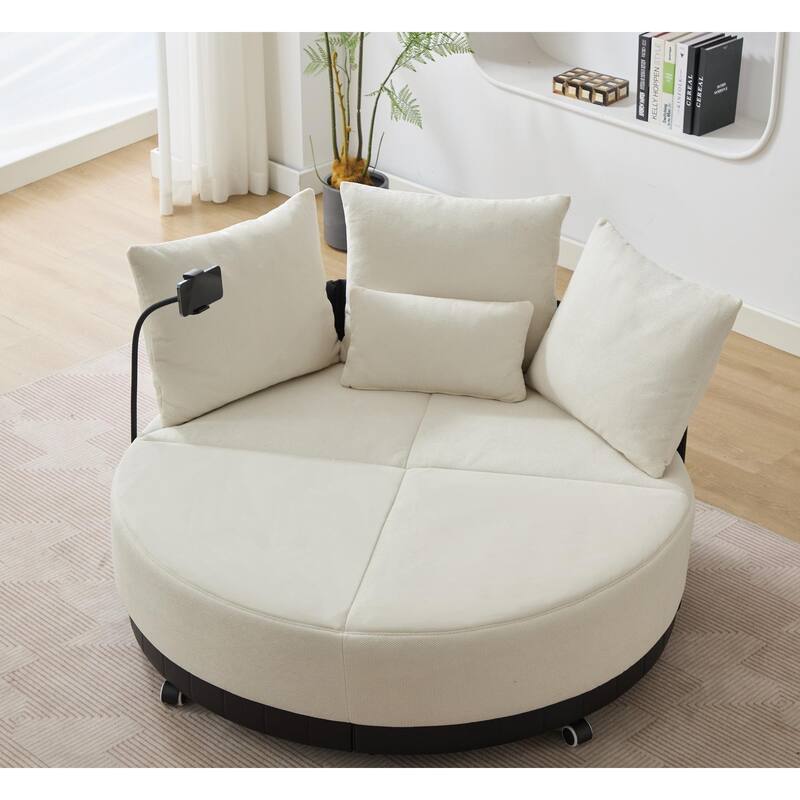 52.75" W Oversized Round Accent Chair 360° Swivel Barrel Chair with Wheels & Adjustable Phone Stand
