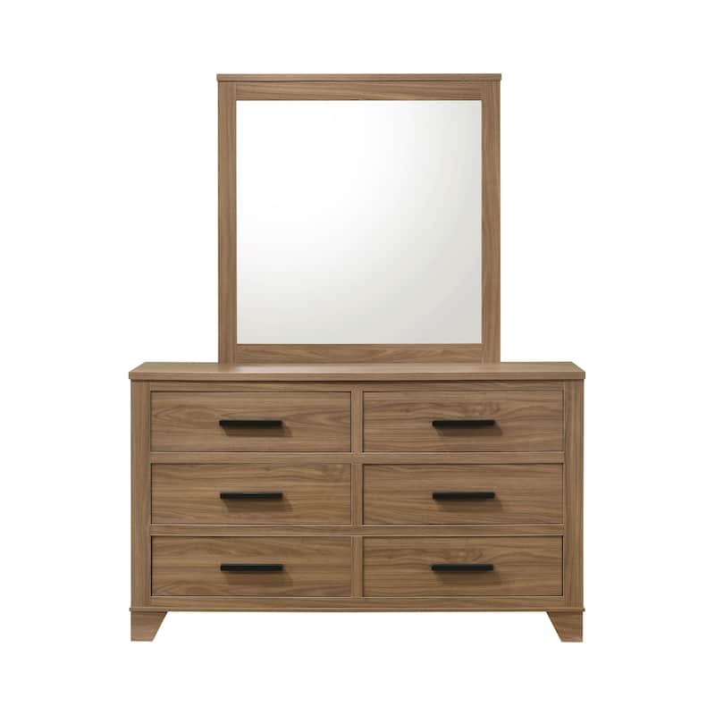Furniture of America Nyess Modern 2-Piece Chestnut Brown Wood 6-Drawer Dresser and Mirror Set