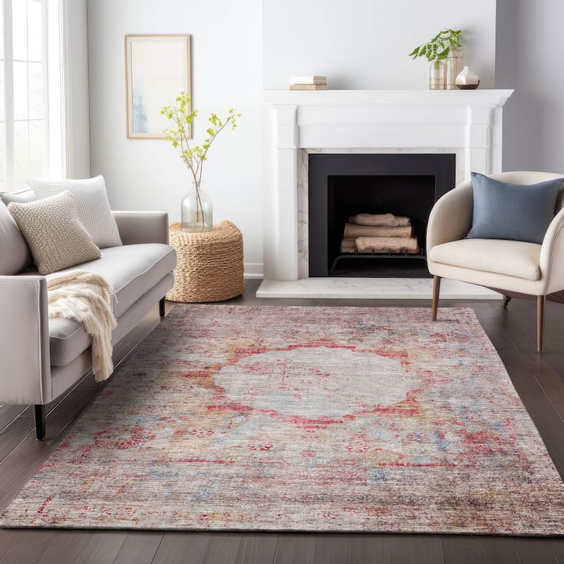 Premium Washable Super Soft Distressed Traditional Mayfield Rug - Red - 2' 6" x 3' 10" - Rectangle