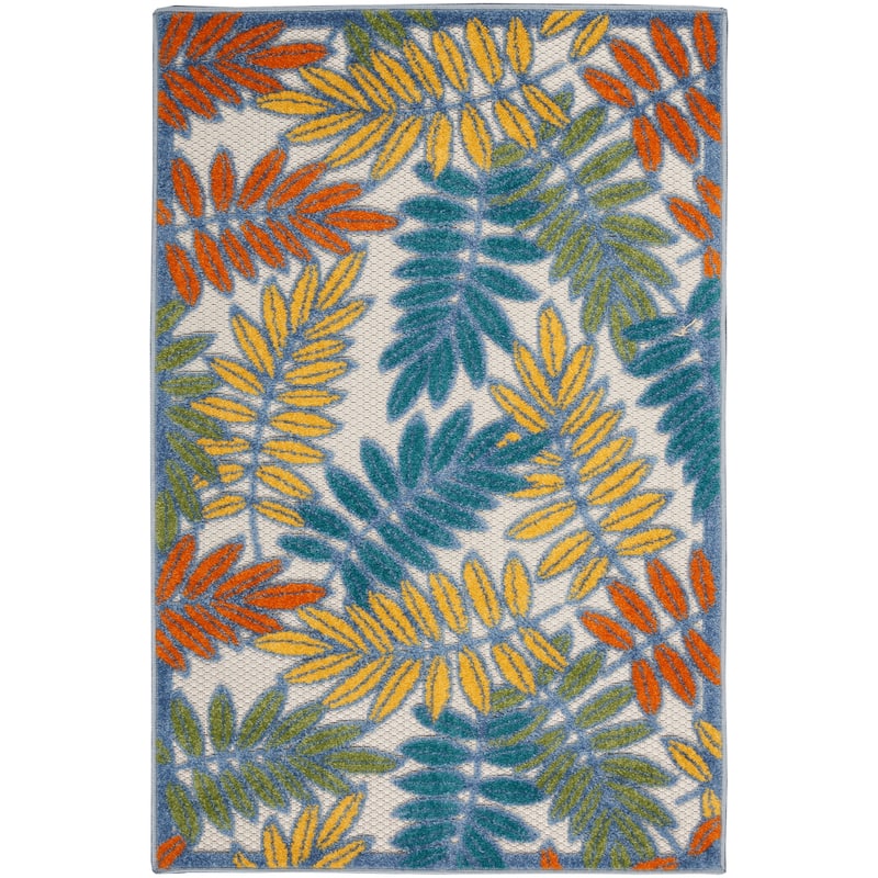 Nourison Aloha Leaf Print Vibrant Indoor/Outdoor Area Rug - 3' x 5' - Ivory/Multi