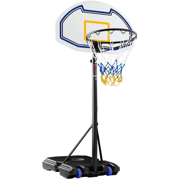 slide 2 of 19, Height-Adjustable Basketball Hoop, Portable Backboard System w/ Wheels Blue/Yellow