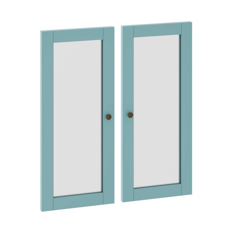 Palace Imports 100% Solid Wood Modular Kitchen Pantry Double Door Kit - Set of 2 - Aqua Blue-Frosted Glass