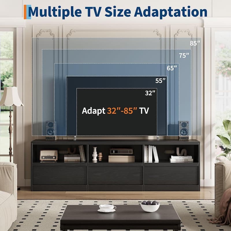 Industrial Modern TV Stand Entertainment Center with 3 Drawers Open Shelves for 65 70 75 Inch TVs - N/A
