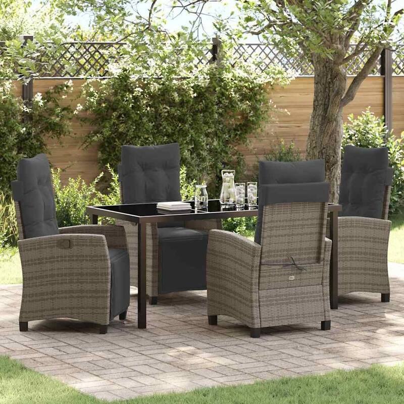 vidaXL Garden Dining Set with Cushion Poly Rattan - Grey-22.44x25.98x43.31 inch