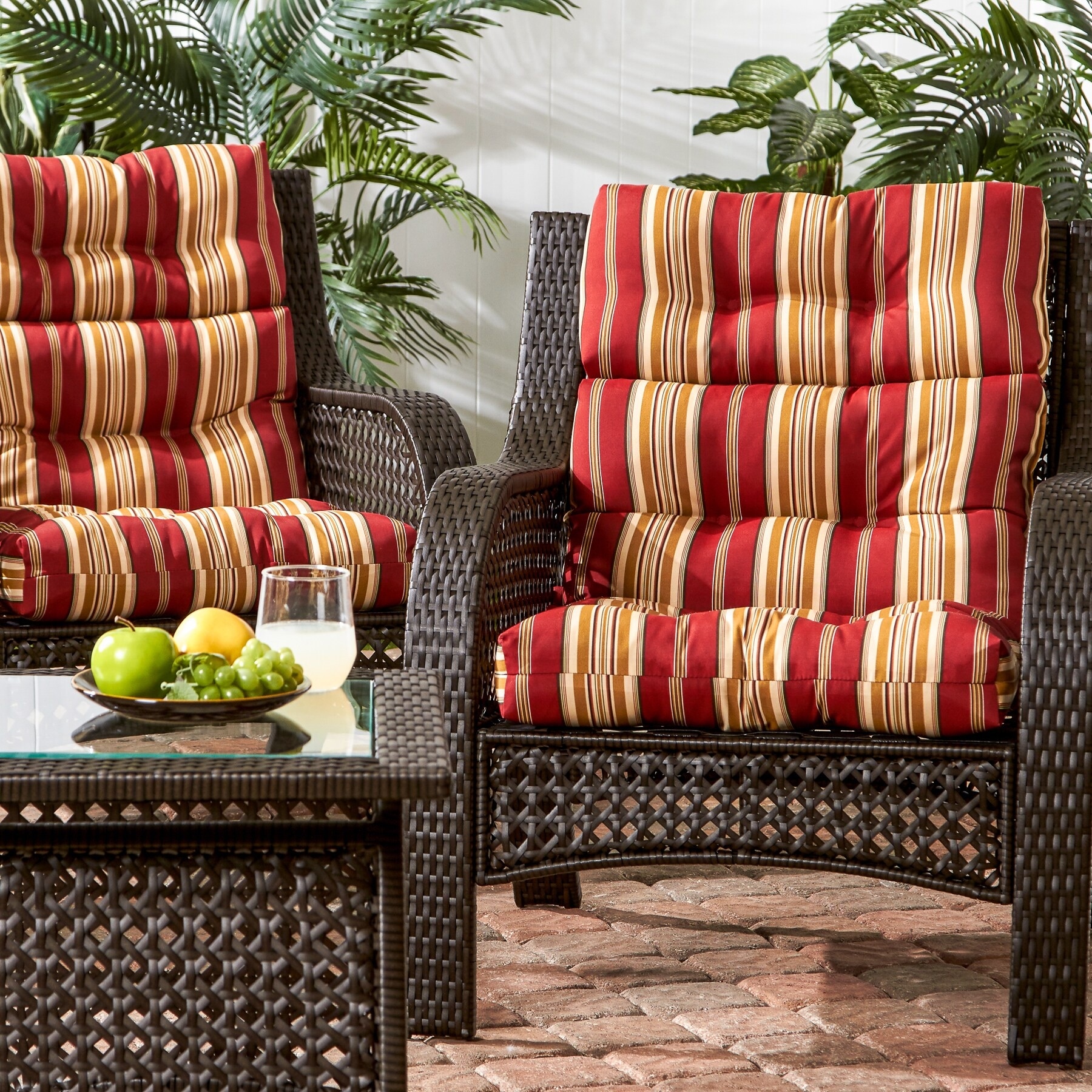 Roma Stripe 44x22-inch Outdoor High Back Chair Cushion (Set of 2) (Cushions Only)