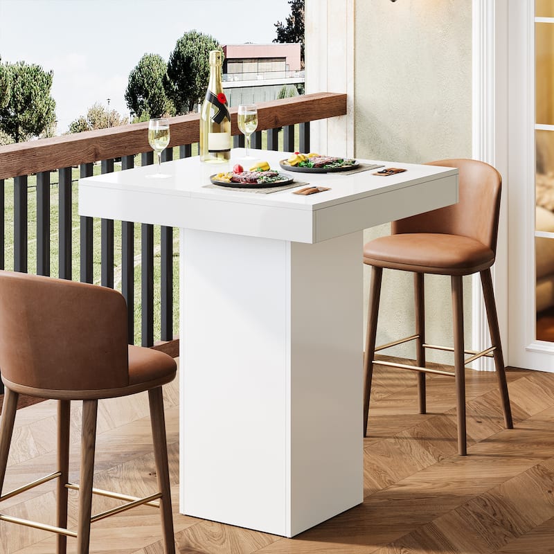 31.5 Inches White Square Bar Table for Home Bar, Kitchen - 31.5" W x 31.5" L x 39.37" H