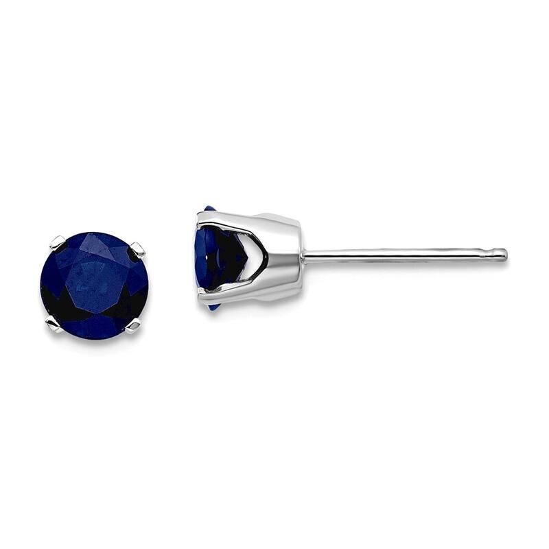 Curata 14k White Gold 5mm Genuine Gemstone Birthstone Stud Earrings - Sapphire