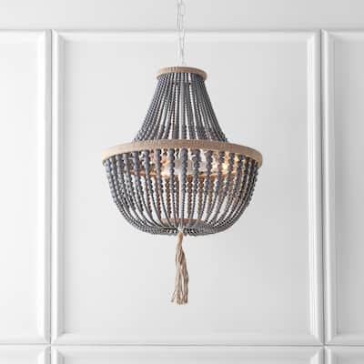SAFAVIEH Lighting Kristi 3-light Grey Adjustable Beaded Pendant Lamp - 16.5"x16.5"x29.75- 111.75"