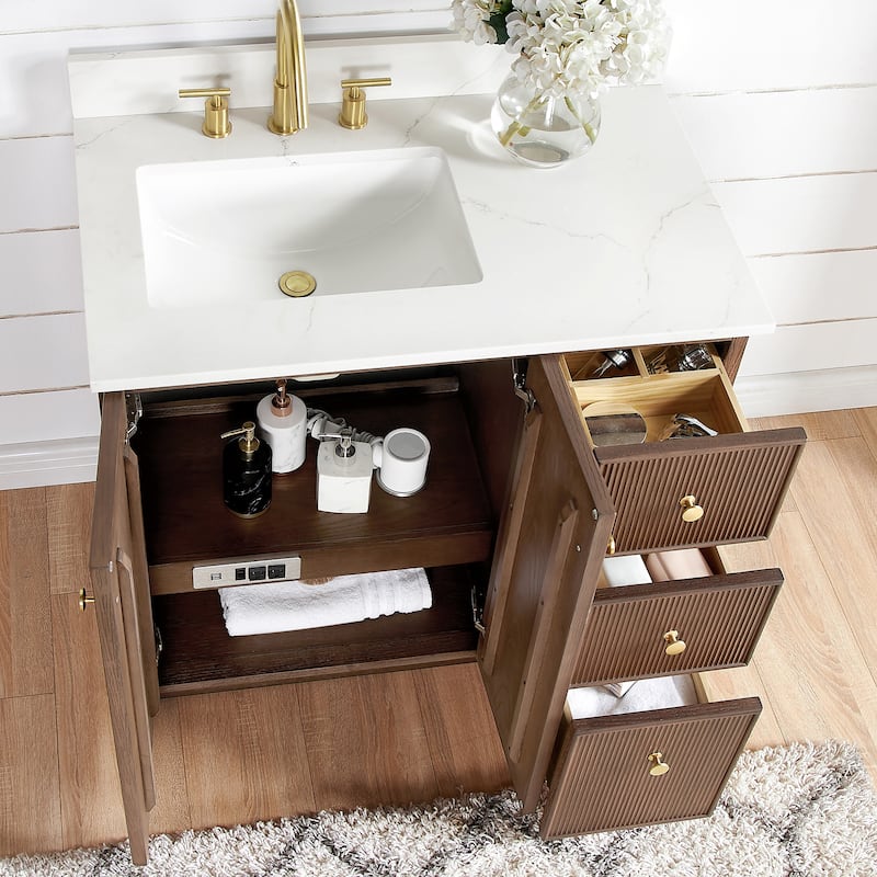 Oza Bath Vanity with Quartz Stone Top and Mirror
