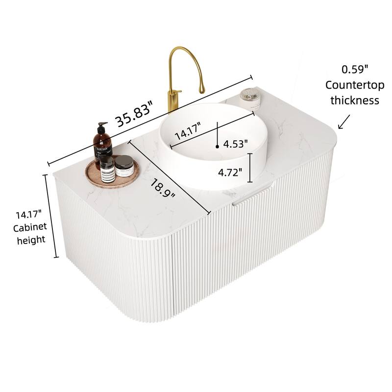 Wall-Mounted Floating Curved Edges Striped Bathroom Vanity with Sink