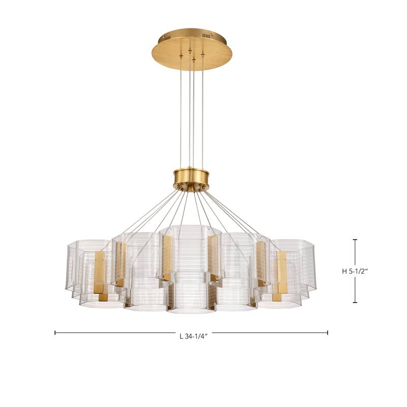 Kenzo LED 12 Light Chandelier Polished Anodized Bronze Finish Light Guide Panel - Polished Anodized Bronze