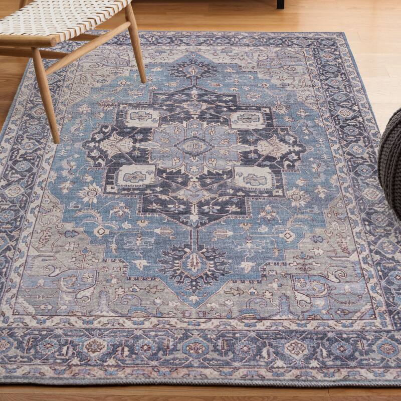 JONATHAN Y Marrakesh Ornate Medallion Machine Washable Area Rug - 3 X 5 - Blue/Cream