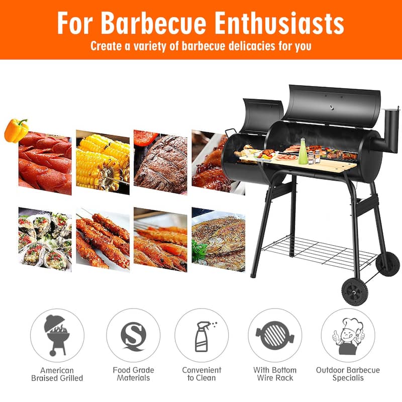 Costway Barrel Charcoal Grill with Foldable Side Table Built-in - See Details - as pic shows