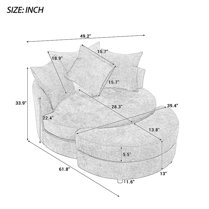 Modern Chenille Swivel Barrel Chair with Storage Ottoman and 4 Pillows