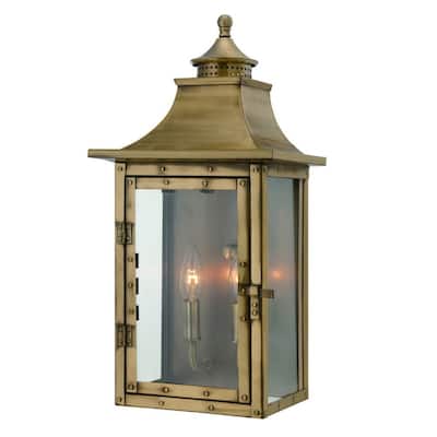 2-Light Patina Wall Light Gas Lantern Style Clear Glass - 7” x 10” x 19.75”