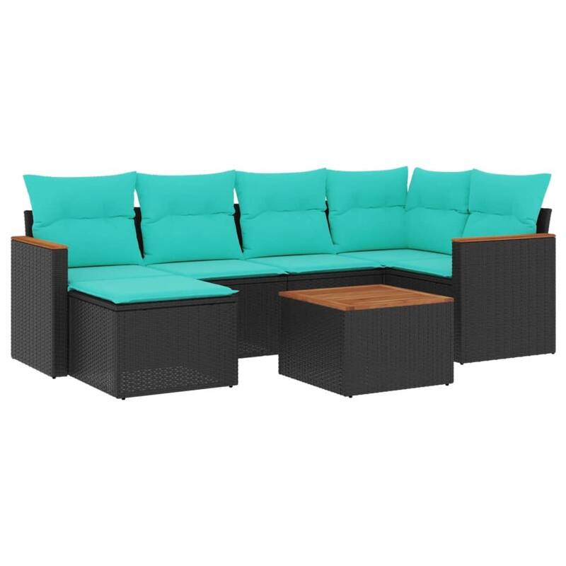 vidaXL 7 Piece Patio Sofa Set with Cushions Black Poly Rattan
