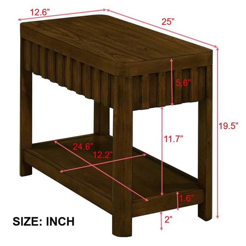 25"Rectangular Farmhouse End Table with Storage Shelf,Sofa Side Table with Solid Wood Legs for Living Room