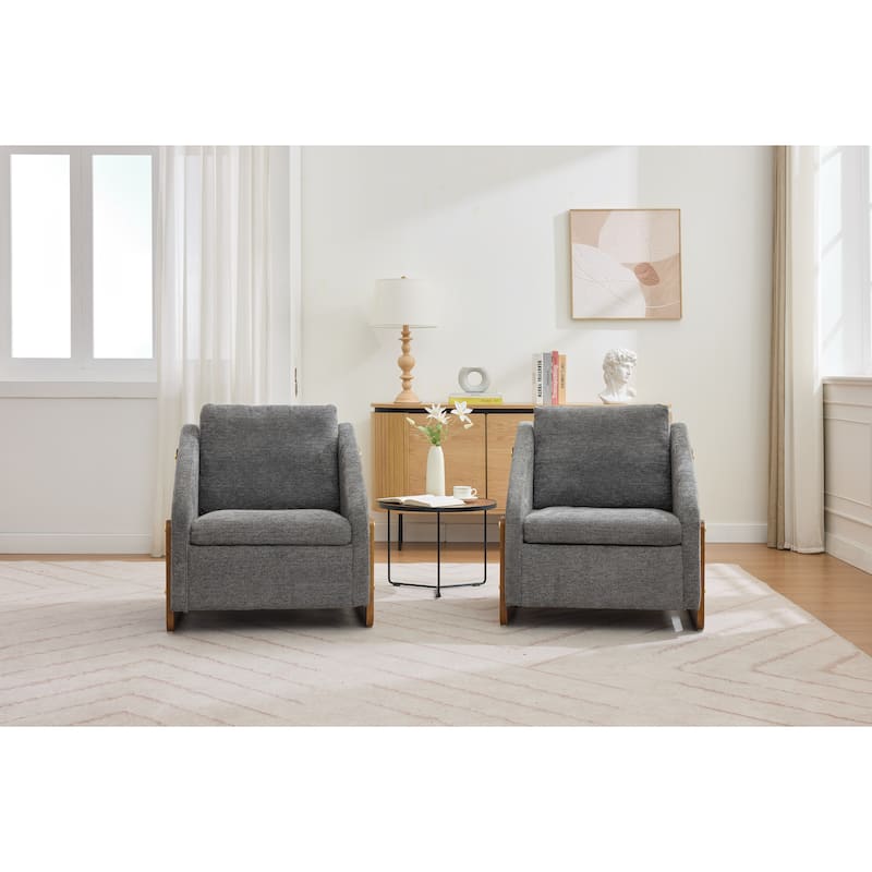 Chenille Armchair with Wooden Frame