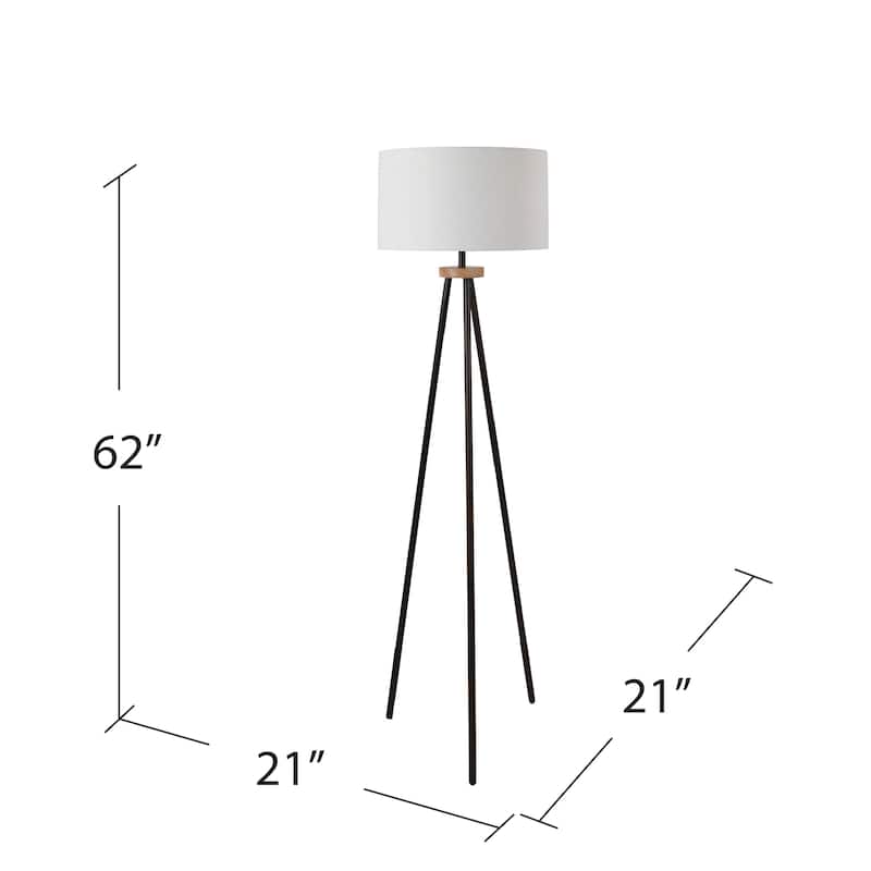 Retro Link 62" Metal & Wood Tripod Floor Lamp - 62"H x 21"W x 21"D