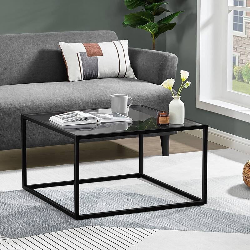 Coffee Table Glass Modern Coffee Tables for Small Space Simple Square Center Table, 26.7 x 26.7 x 15.7
