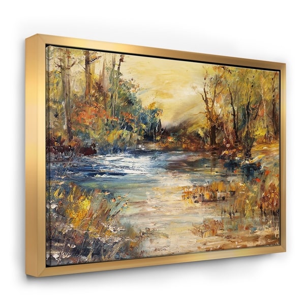 slide 2 of 10, Designart "Stream in Forest " Landscape Framed Canvas Print 20 in. wide x 12 in. high - Gold