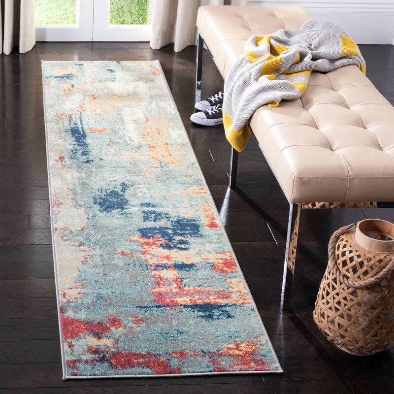 SAFAVIEH Jasper Maleah Modern Abstract Rug - 2' x 14' Runner - Grey/Red