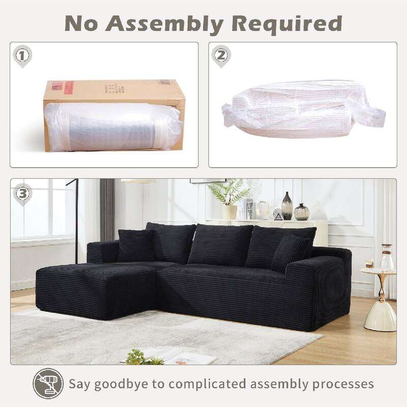 L-Shape 3-Seat Modular Sofa Memory Foam Sectional Couches with Oversized Chaise