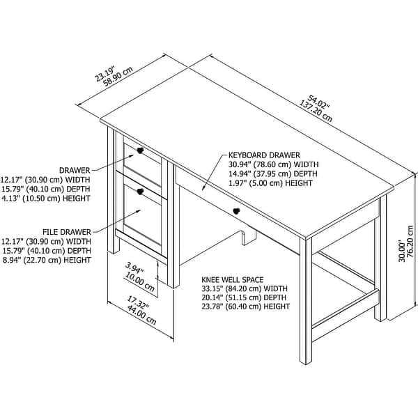 dimension image slide 1 of 2, Mayfield 54W Computer Desk with Drawers by Bush Furniture
