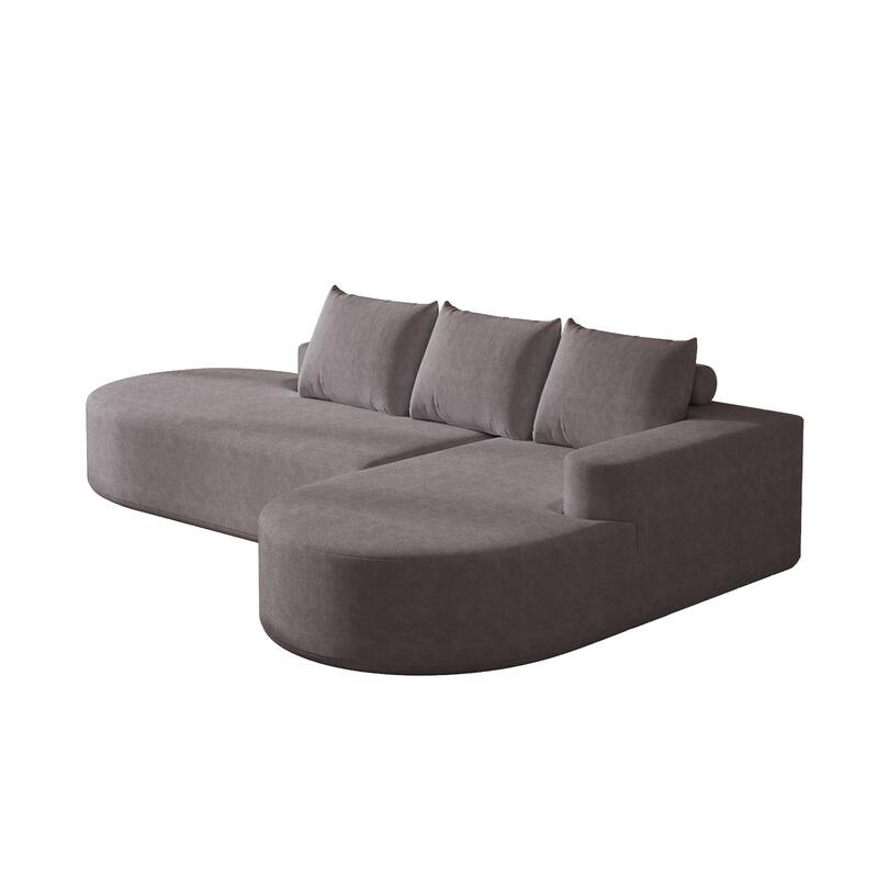 L Shaped Modular Curved Sectional Sofa, Chenille Upholstered 3 Seat Sofa, Corner Sofa with 3 Pillows for Living Room, Bedroom