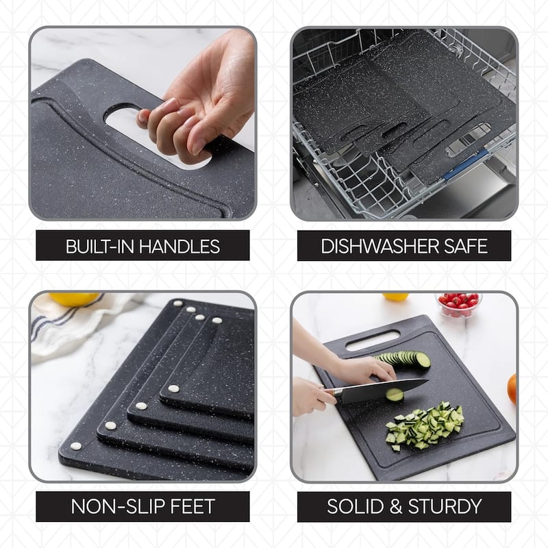 COOK WITH COLOR Non-Slip Cutting Board Set – Kitchen Essentials with Easy Grip Handle, 4 Cutting Boards - 6x9.5 - 12x 17