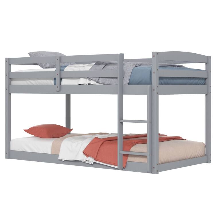 Modern Twin Size Bunk Bed with Ladder and Safety Guardrails