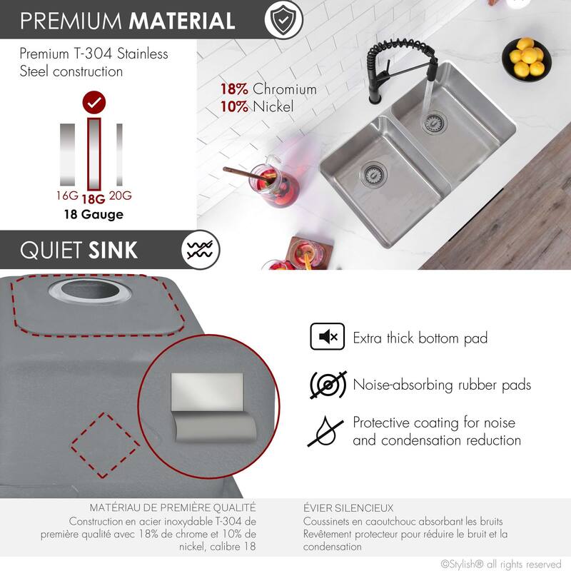 STYLISH 29 inch L x 18 inches W Double Bowl Undermount and Drop-in ...