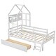 preview thumbnail 6 of 10, Wood Twin Size House Platform Bed with Guardrail and Under-Bed Drawer in White