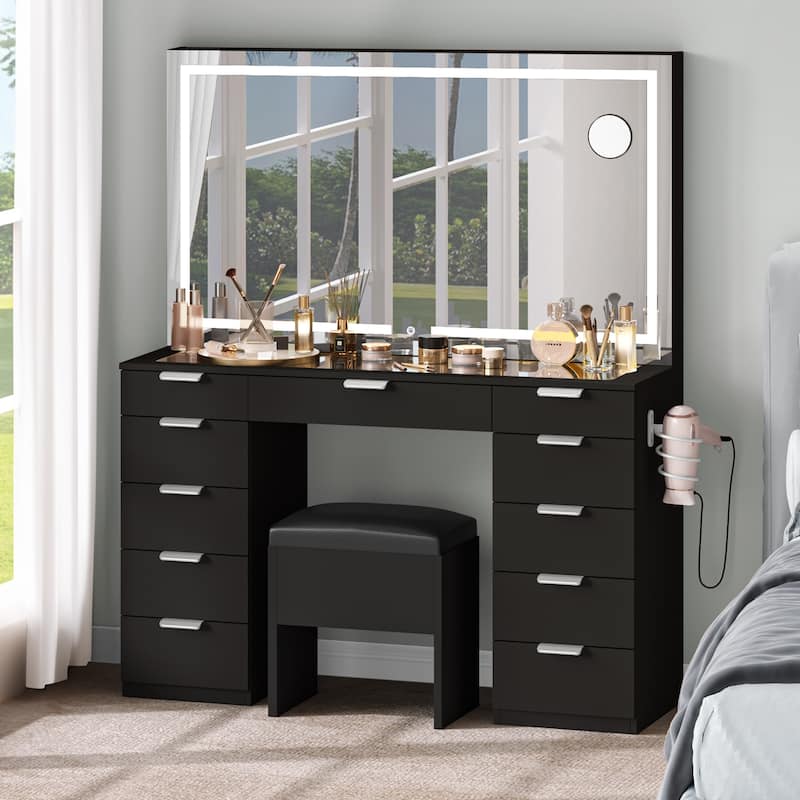 Moasis Makeup Vanities with 11 Drawers - 55.8'' H X 46'' W X 15.7'' D - Black