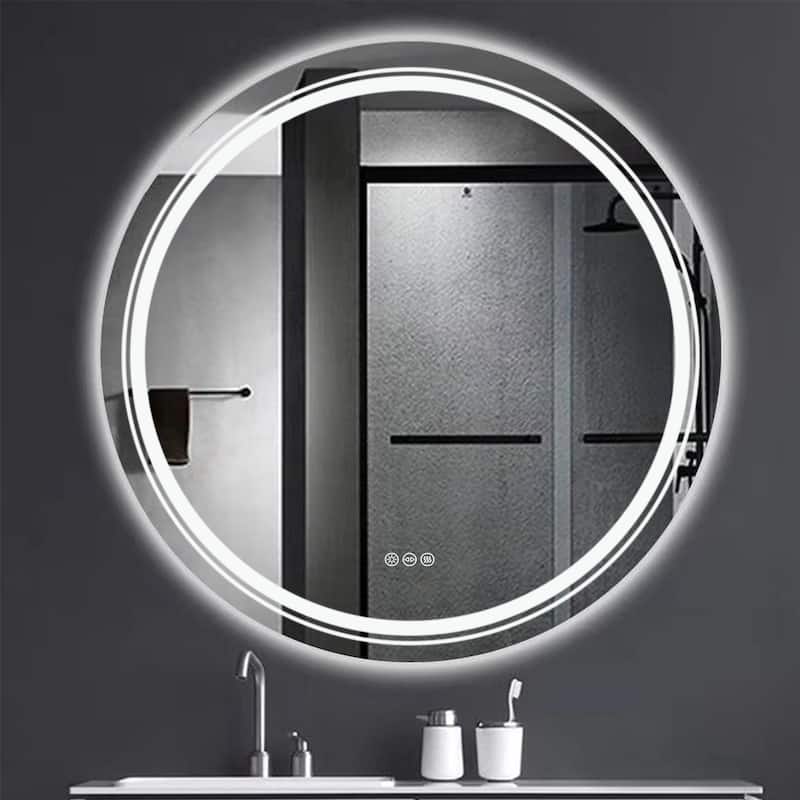 Frameless LED Lighted Round Bathroom Vanity Mirror Dimmable Anti-Fog
