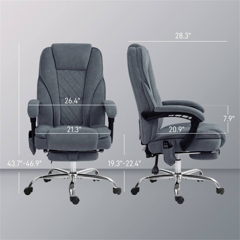 Ergonomic Adjustable Height Velvet Office Chair with Footrest Massage and Lumbar Heating - 26.5" W x 28.25" D x 43.75"-46.75" H