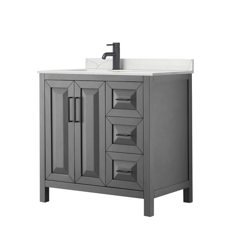 Daria 36-inch Single Vanity, Single Hole Quartz Top - Dark Gray, Black Trim, Giotto Quartz Top