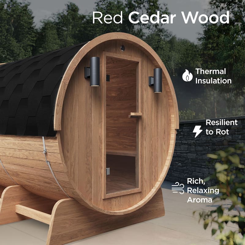 ALEKO Outdoor 8 person Red Cedar Wood Dry Wet Barrel Sauna with Heater and Roof