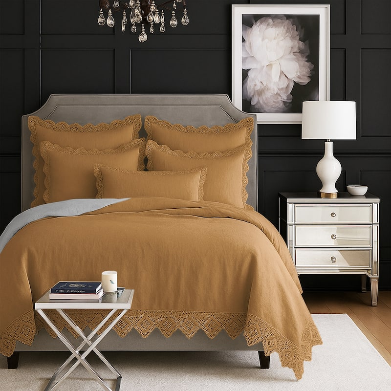 Elsie Lace Gold 6 Piece Coverlet Set