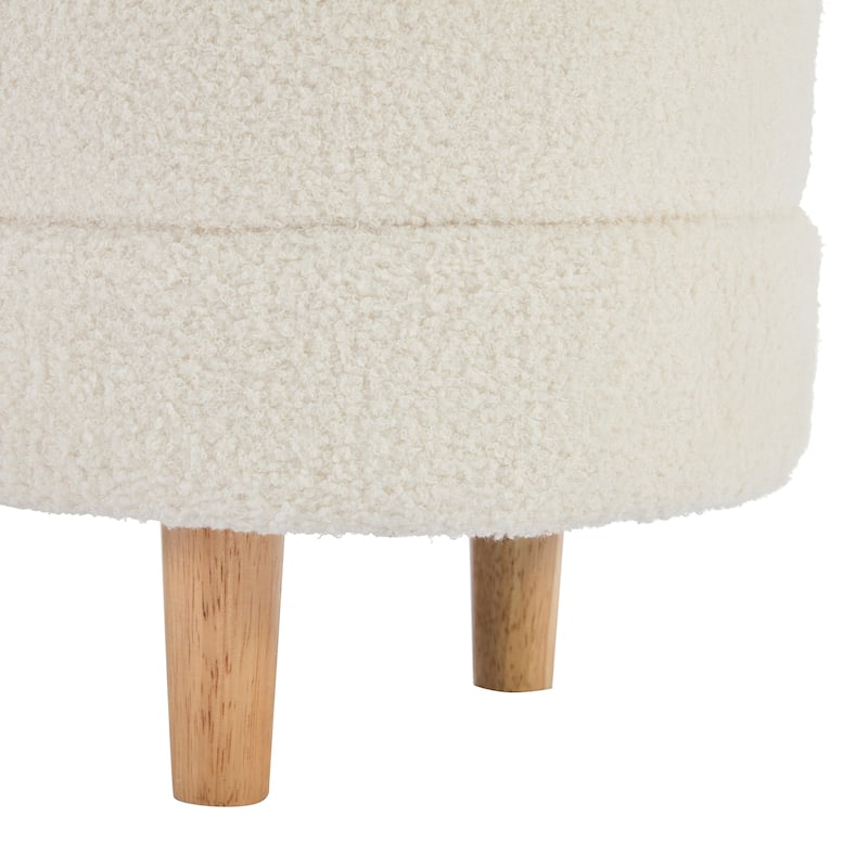 Sherpa Fabric Storage Ottoman with Wood Legs Elegant Bench for Bedroom Living Room