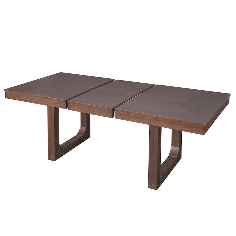 60"-78" Extendable Dining Table with Smooth Rails, Wooden Kitchen Table with Removable Leaf, Double U-Shape Base