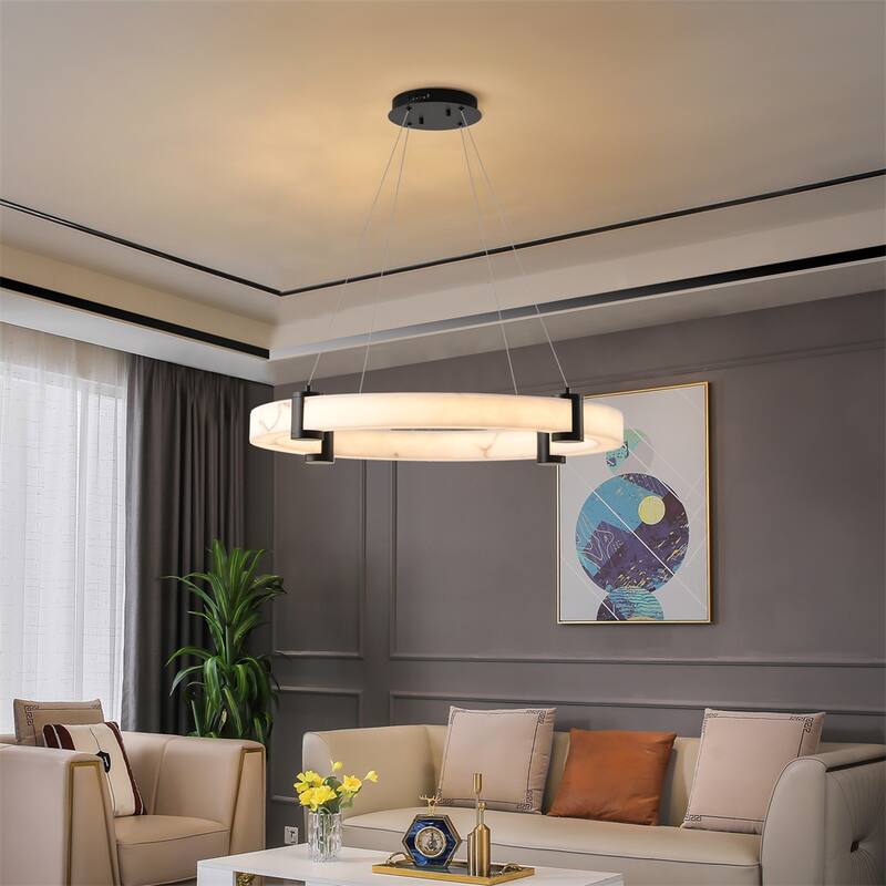 LED Pendant Light,24" Round Hanging Chandelier with Adjustable Height