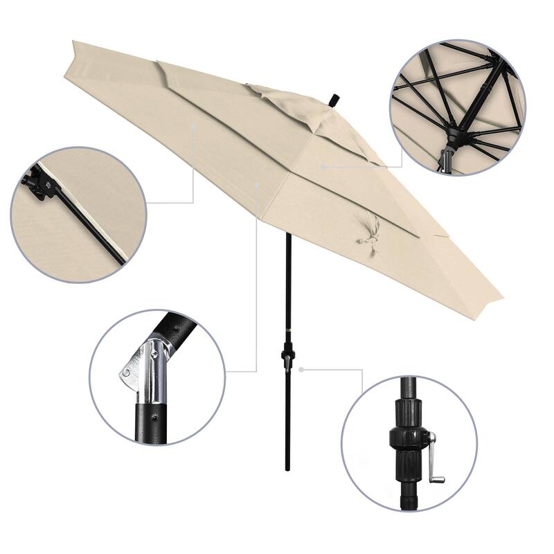California Umbrella 11' Rd. Alum/Fiberglass Rib Market Umb,Crank Lift/Collar Tilt, Dbl Wind Vent, Black Finish, Olefin Fabric