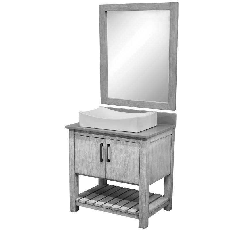Miseno MV-30SG-NOBV-280-324C-MIR 30" Free Standing Single Basin Vanity - Stonewash Grey / Storm Grey Top / Oil Rubbed