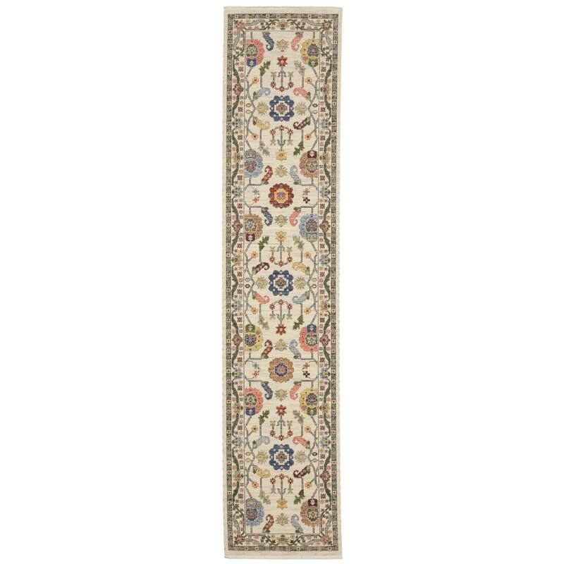 Style Haven Lawson Traditional Bordered Wool Fringe Edge Area Rug - 2' 6" x 12' - Ivory/ Multi - Runner