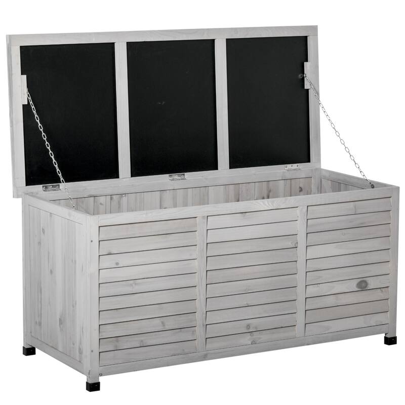 ​​Grey Rustic Fir Wood Storage Deck Box with Ventilation Gaps and Seat for Patio Garden and Workshop​