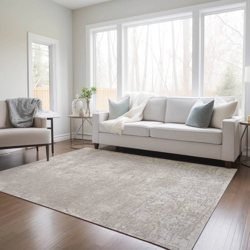 Machine Washable Indoor/ Outdoor Abstract Solid Chantille Rug - Ivory - 8' x 10'