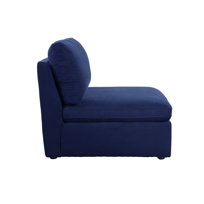 Armless Chair with Fabric Seat and Pillow Back, Blue