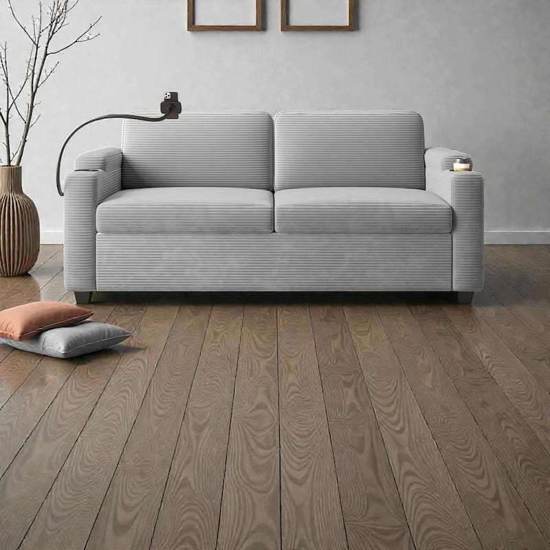 72.8" Corduroy Sleeper Sofa, Full Size Loveseat Bed with Mattress, USB Ports, Cup Holders, Side Pockets & Phone Holder