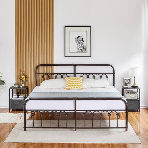Industrial Metal Platform Bed Frame with Headboard Twin/Full/Queen/King Size Bed